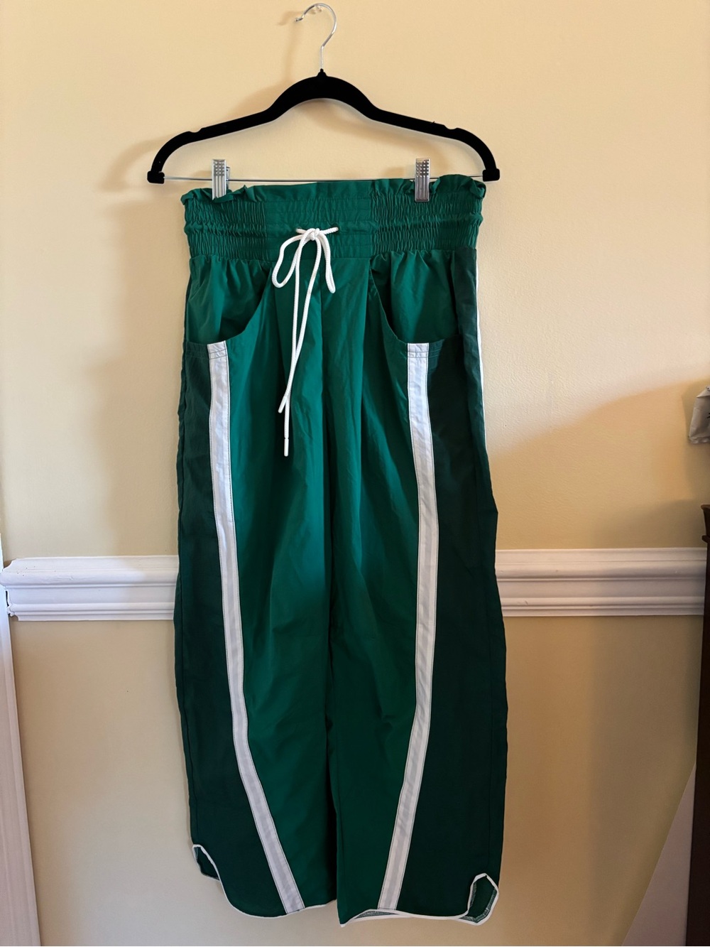 Free People Emerald Green Joggers with White Stripes